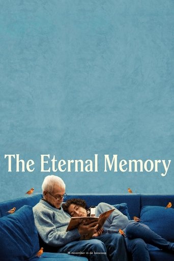 The poster features an elderly couple sitting on a blue couch, reading together with a warm, nostalgic mood. The soft blue tones and gentle expressions evoke a sense of comfort and timeless connection.