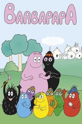 This colorful poster features the beloved Barbapapa family—pink, black, and yellow characters—standing together in a cheerful outdoor setting. The playful, cartoonish style with bright hues evokes a joyful and friendly mood, capturing the essence of the show's lively and heartwarming narrative.