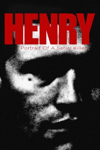 The poster features a haunting black-and-white portrait of a man's face, evoking mystery and suspense. Bold red letters spelling "HENRY" dominate the top, signaling the film's title. The stark contrast between the dark background and the red text creates a dramatic and ominous atmosphere, hinting...