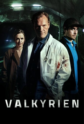 The poster features three characters in a dimly lit, gritty setting with a dark, moody atmosphere. The central figure in a white lab coat stands prominently, while two others flank him, suggesting a serious and intense storyline. The title "Valkyrien" is boldly displayed at the bottom, hinting at...