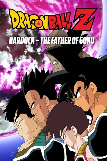 The poster features three characters in dynamic poses against a vibrant purple and pink background. Goku, Vegeta, and Piccolo are shown with intense expressions, conveying a sense of action and rivalry. The bold title and character names emphasize the dramatic relationship between Bardock and Gok...