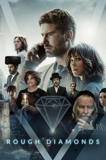 The poster features a dramatic group of characters against a moody, dark background with a glowing diamond symbol. The cool tones of blues and greys create a suspenseful atmosphere, while the warm skin tones of the actors add emotional depth. The overall mood is mysterious and intense, hinting at...