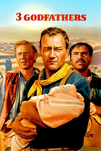 The poster features three rugged men in a desert landscape, exuding a gritty, adventurous mood. The central figure wears a yellow scarf, while the others display varied expressions of determination. The warm, earthy tones and bold red title create an intense, cinematic atmosphere.