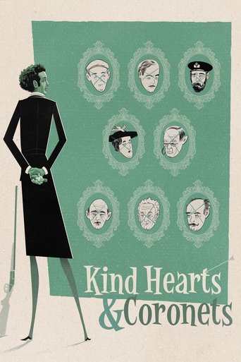 The poster features a woman in a black dress holding a bouquet against a mint-green background, surrounded by nine circular portraits of men in various hats. The mood is whimsical and romantic, capturing the charm of the classic film.
