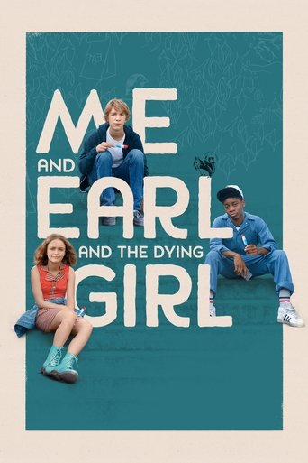 The poster features three children in a teal background, with the title "ME AND EARL AND THE DYING GIRL" prominently displayed in bold white letters. The children appear playful and engaged, suggesting a lighthearted and adventurous tone. The overall composition conveys a sense of youthful energy...