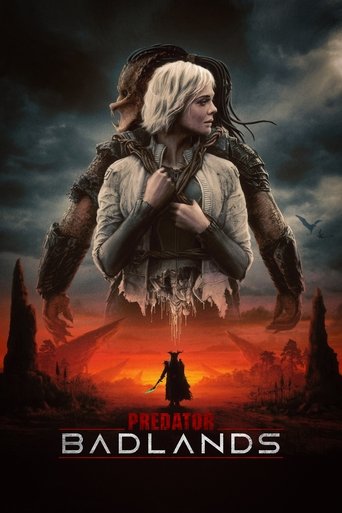 A woman with blonde hair and a large, monstrous figure behind her stands against a dramatic sky. Below, a lone figure walks toward a fiery sunset, evoking a sense of danger and mystery. The poster blends fantasy and horror, with intense colors and a mysterious atmosphere.