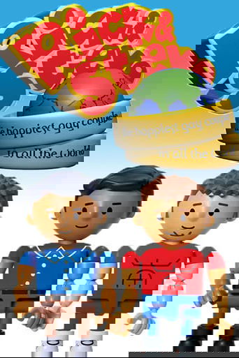 The poster features two blocky, colorful characters against a bright blue sky, exuding a cheerful and playful mood. The title "Rick & Steve" is prominently displayed in bold, red letters with a globe illustration, emphasizing their international connection.