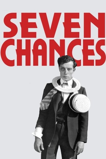 The poster features a man in a black suit with a white collar and a white hat, standing against a plain background. The title "SEVEN CHANCES" is displayed in bold red letters at the top. The overall mood is mysterious and dramatic, suggesting a classic film noir aesthetic.
