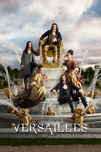 The poster features a grand fountain scene with five elegantly dressed characters, including a regal figure in gold and a woman in a flowing dress. The colors are rich and luxurious, with deep greens, golds, and soft blues. The mood is one of historical grandeur and elegance, capturing the essenc...
