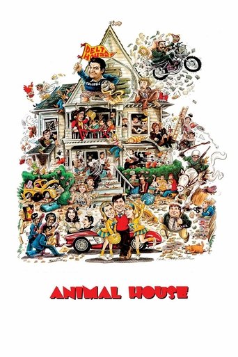 This vibrant poster captures the chaotic energy of "Animal House" with a surreal, colorful collage of characters and scenes. The lively mix of people, cars, and props creates a dynamic and humorous atmosphere, reflecting the film's comedic and chaotic spirit.