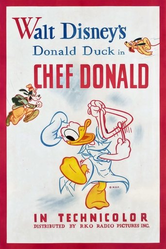 This Walt Disney's "Chef Donald" poster features Donald Duck in a dynamic pose against a red and blue background, with cartoon characters around him. The vibrant colors and playful composition evoke a whimsical, energetic mood.