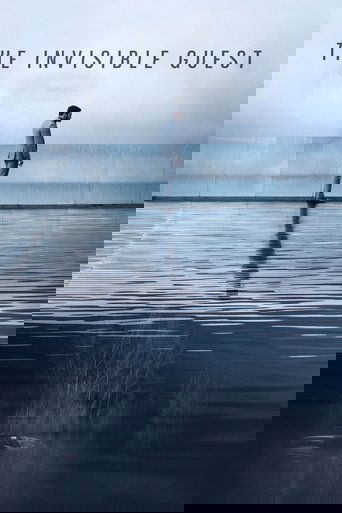 The poster features a solitary figure standing on a reflective, dark surface, with a muted, somber color palette that evokes mystery and melancholy. The overcast sky and the stillness of the water contribute to a haunting atmosphere, suggesting a story of isolation and unseen presence.