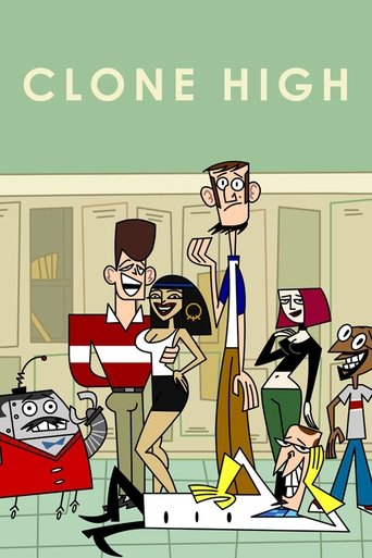 The poster features a group of animated characters in a classroom setting, with one character prominently holding a flag. The vibrant colors and playful expressions convey a lighthearted and humorous mood.