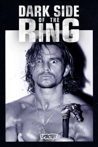 The poster features a muscular man with long hair and a beard, holding a microphone, exuding an intense, gritty mood. The monochrome design emphasizes the dramatic and mysterious atmosphere of the show.