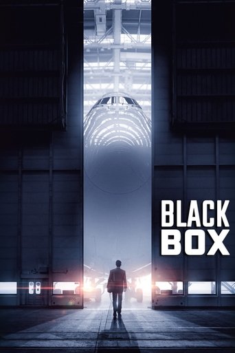 The poster features a lone figure walking down a dimly lit corridor, illuminated by a bright, futuristic portal at the top. The dark, industrial setting contrasts with the glowing light, creating a mysterious and suspenseful mood. The bold, white text "BLACK BOX" anchors the image, emphasizing th...