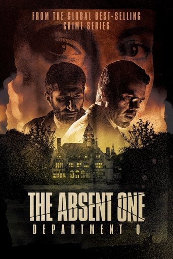 The poster features two men in shadowy tones against a fiery orange backdrop, evoking mystery and suspense. A dilapidated mansion looms in the foreground, surrounded by eerie trees, enhancing the ominous atmosphere. The title "The Absent One" is prominently displayed in bold, distressed typograph...