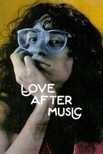 The poster features a woman with dark curly hair and large glasses, her hand resting near her mouth against a warm yellow background. The title "LOVE AFTER MUSIC" is prominently displayed in white text, conveying a nostalgic and reflective mood.