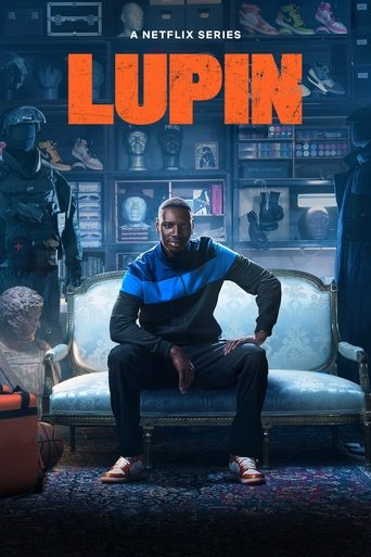 A dark, mysterious poster featuring Lupin the Assassin, a mysterious figure in a trench coat, sitting on a couch amidst shelves of collectibles. The cool blue and black tones evoke a noir atmosphere, while Lupin's confident pose and the mysterious background hint at his cunning and elusive nature.