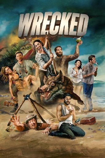 The poster features a group of adventurous characters standing and sitting on a sandy beach, with a fierce wolf roaring in the background. The warm, golden hues of the sand contrast with the dark, stormy sky above. The mood is one of excitement and danger, capturing the essence of an action-packe...