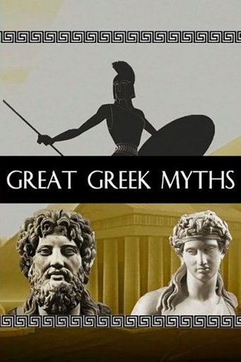 The poster features a silhouette of a warrior holding a spear against a warm, golden background, evoking ancient Greece. Below, two classical statues of Greek figures add depth and historical context. The color palette of gold, black, and white creates a solemn yet inviting atmosphere, perfectly ...
