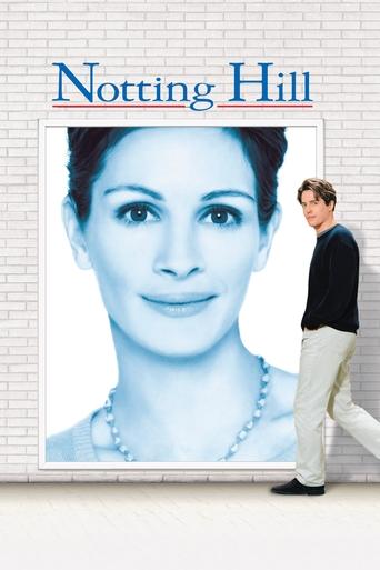The poster features a large portrait of a woman with a serene expression, framed against a white brick wall. A man in a black shirt and beige pants walks casually beside her, adding a sense of movement and life to the scene. The muted blue tones of the woman's face contrast with the warm beige of...