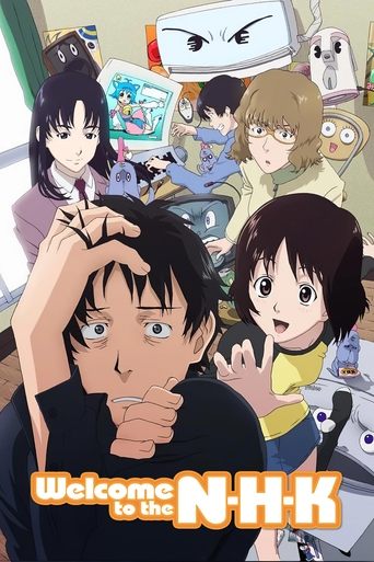 This anime poster features a group of young characters in a vibrant, colorful setting with a playful and energetic mood. The central figure looks surprised, while others display expressive emotions, creating a lively and engaging atmosphere.