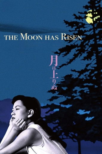 The moon rises over a serene night scene, casting a warm glow on the silhouetted pine tree. A woman gazes thoughtfully against the dark blue sky, her hand resting gently on her chin. The poster evokes a sense of quiet introspection and melancholy, capturing the timeless beauty of moonlit landscapes.