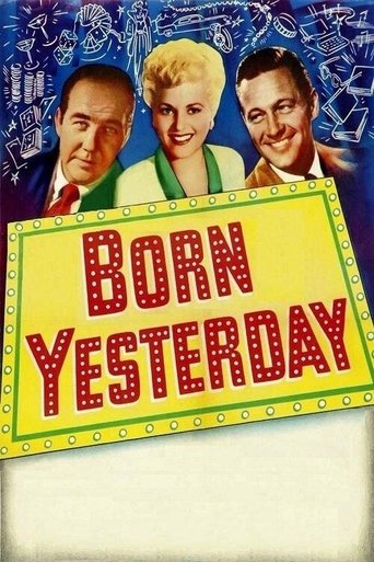 The poster features three characters against a vibrant blue background with a marquee-style sign reading "BORN YESTERDAY" in bold red letters. The mood is nostalgic and celebratory, evoking a sense of classic television nostalgia.