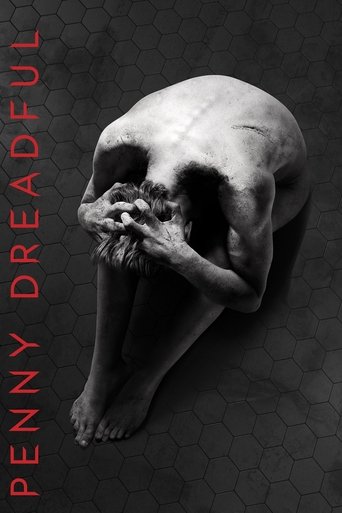 This TV show poster features a hauntingly beautiful black-and-white image of a woman in distress, her head bowed and hands clasped in despair. The dark, moody atmosphere and shadowy background evoke a sense of dread and unease, perfectly capturing the eerie and unsettling mood of Penny Dreadful.