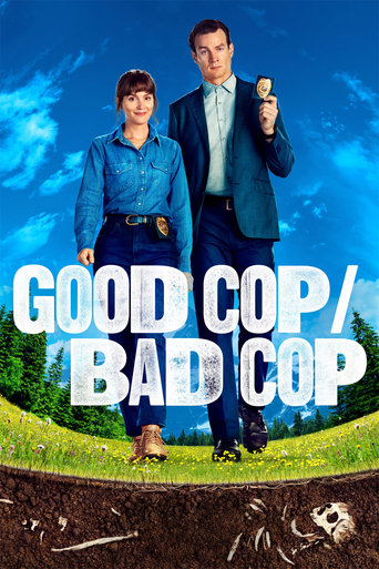 The poster features two characters standing on a grassy hill with a dramatic sky backdrop. One character holds a magnifying glass, suggesting detective work, while the other appears more casual. The bold, white text "GOOD COP/BAD COP" dominates the foreground, emphasizing the show's theme. The ov...