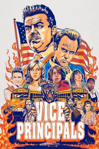 This poster features a dramatic, comic book-style illustration of the main cast against a fiery American flag backdrop. The vibrant colors and dynamic composition evoke a sense of action and adventure, capturing the essence of the show's gritty yet entertaining tone.