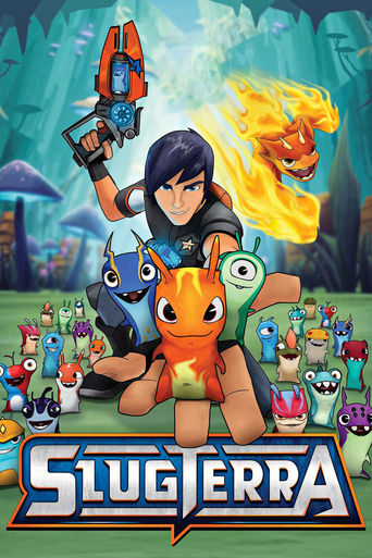 The poster features a determined young man holding a futuristic weapon, surrounded by colorful, animated characters in a vibrant, adventurous setting. The warm orange and blue hues create a dynamic and energetic atmosphere, suggesting an exciting journey through a mysterious world.