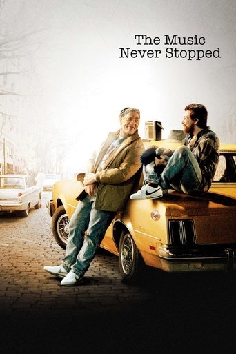 The poster features two men relaxing on a vintage yellow car, exuding a nostalgic, warm mood. The warm tones and soft lighting evoke a sense of camaraderie and timeless friendship, capturing the essence of classic rock and roll culture.