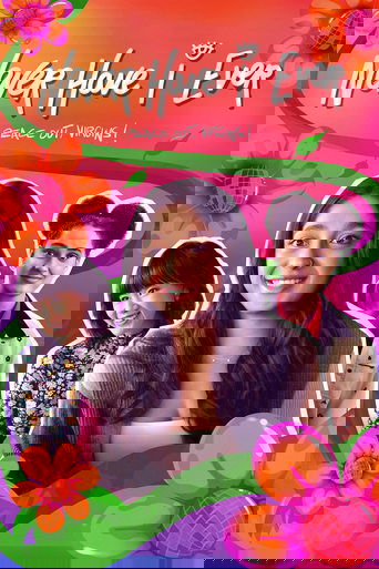 This vibrant poster features four smiling women in colorful outfits against a bright pink background. The playful floral design and cheerful expressions convey a fun, energetic mood, suggesting a lively and engaging TV show.