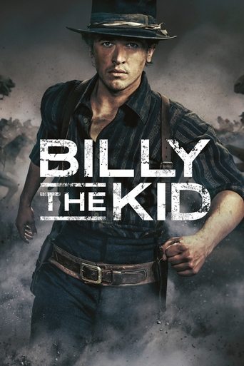 The poster features a rugged cowboy in a dark hat and shirt, exuding a gritty, adventurous mood. The title "Billy the Kid" is prominently displayed in bold, distressed white letters. The overall color palette is muted, with earthy tones and shadows that evoke a sense of danger and historical drama.