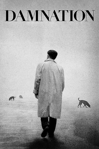 A lone figure walks away from the camera, evoking a sense of solitude and introspection. The muted, monochromatic palette of the poster enhances the somber mood, while the title "Damnation" in bold, uppercase letters adds a sense of weight and gravity.