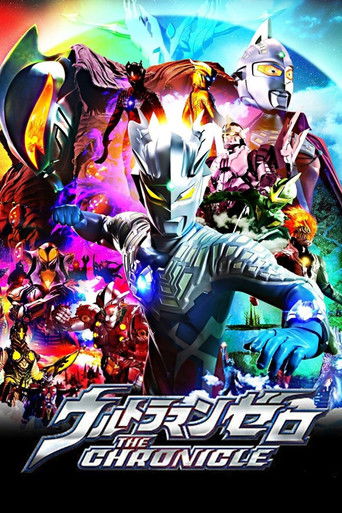 The poster features a dynamic scene with Ultraman Zero at the center, surrounded by various Ultraman characters in vibrant colors like purple, blue, and green. The mood is energetic and heroic, capturing the excitement of the Ultraman universe.