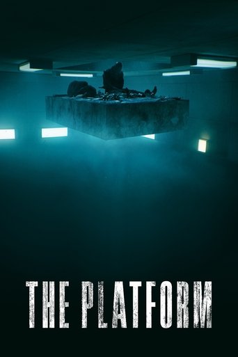 The dark, misty poster features a lone figure on a suspended platform under eerie blue lighting, evoking a sense of isolation and mystery.