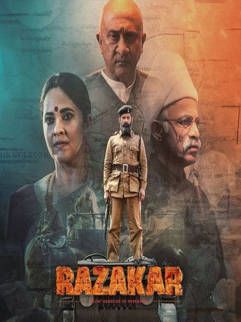 The poster features a dramatic composition with three main characters—two women and a man in a military uniform—set against a textured, muted background. The colors are earthy and somber, with warm tones blending into cool blues and oranges, evoking a sense of historical gravity and tension. The ...