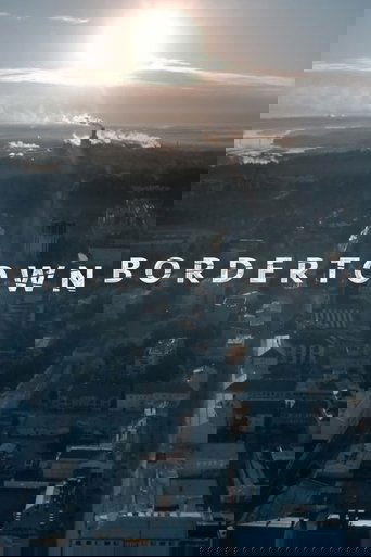 This TV show poster for "Bordertown" captures a serene morning scene with a bright sun rising over a misty landscape. The muted tones of the cityscape and the soft lighting evoke a peaceful, contemplative mood.