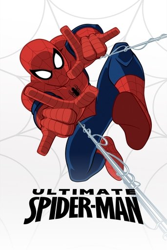 This poster features Spider-Man in a dynamic pose against a white background, with his iconic red and blue suit and webbing details. The bold black text at the bottom reads "ULTIMATE SPIDER-MAN," emphasizing the show's title. The overall mood is energetic and adventurous, capturing the spirit of ...