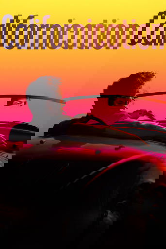 The poster features a silhouette of a person driving a convertible car against a vibrant sunset gradient. The warm colors evoke a sense of nostalgia and romance, capturing the essence of a romantic getaway in California.