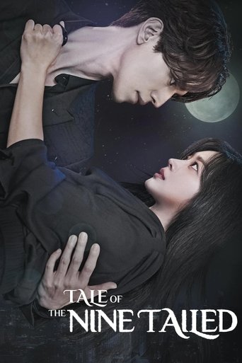 The poster features a dramatic scene with two characters in a dark, moody atmosphere. The man leans over the woman, creating an intimate and mysterious mood. The deep purple and black color scheme enhances the eerie and suspenseful tone of the show.