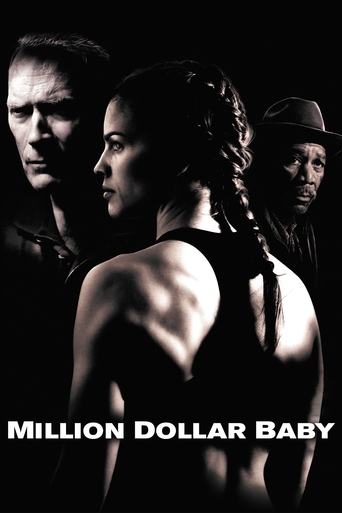 The poster features a dramatic, high-contrast black-and-white image of three figures against a dark background. The central figure, a woman with braided hair, dominates the frame with her powerful stance. The other two characters are partially visible, adding depth and intrigue. The bold, white t...