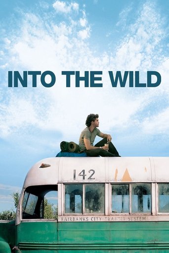 The poster features a lone figure sitting atop a vintage bus, evoking a sense of freedom and adventure. The muted green and white tones of the bus contrast with the bright blue sky, creating a visually striking composition that captures the essence of the film's themes of exploration and self-dis...