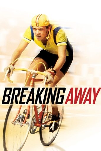 The poster features a dynamic cyclist in a yellow and blue jersey, leaning forward with intense focus. Bold red and white text overlays the image, evoking a sense of urgency and action. The bright, energetic background suggests high-speed racing, capturing the thrill of the sport.