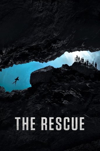 The poster depicts a dramatic cave scene where a lone figure swims through dark waters toward a bright, sunlit cave entrance. Silhouetted figures stand at the cave's edge, watching the swimmer. The cool blue tones contrast with the dark cave interior, creating an eerie yet hopeful atmosphere. The...