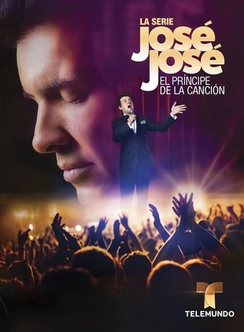 The poster features a man in a suit on stage with a crowd of cheering fans below, evoking a powerful concert atmosphere. The colors are dramatic, with purple and red tones enhancing the emotional intensity. The title "Jose Jose: The Prince of Song" is prominently displayed, suggesting a musical p...
