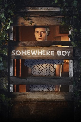 The poster features a woman with short blonde hair peeking through a rustic wooden slat barrier, evoking a sense of mystery and intrigue. The muted, earthy tones of the background suggest a rural or isolated setting, while the warm glow of the light creates an intimate atmosphere. The title "Some...