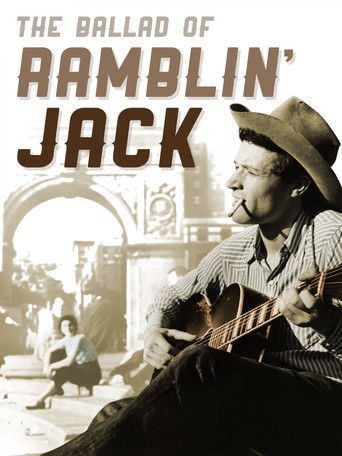 The poster features a sepia-toned image of Ramblin' Jack, a cowboy playing guitar, with a man in a hat in the background. The mood is nostalgic and rustic, evoking the classic Western genre.